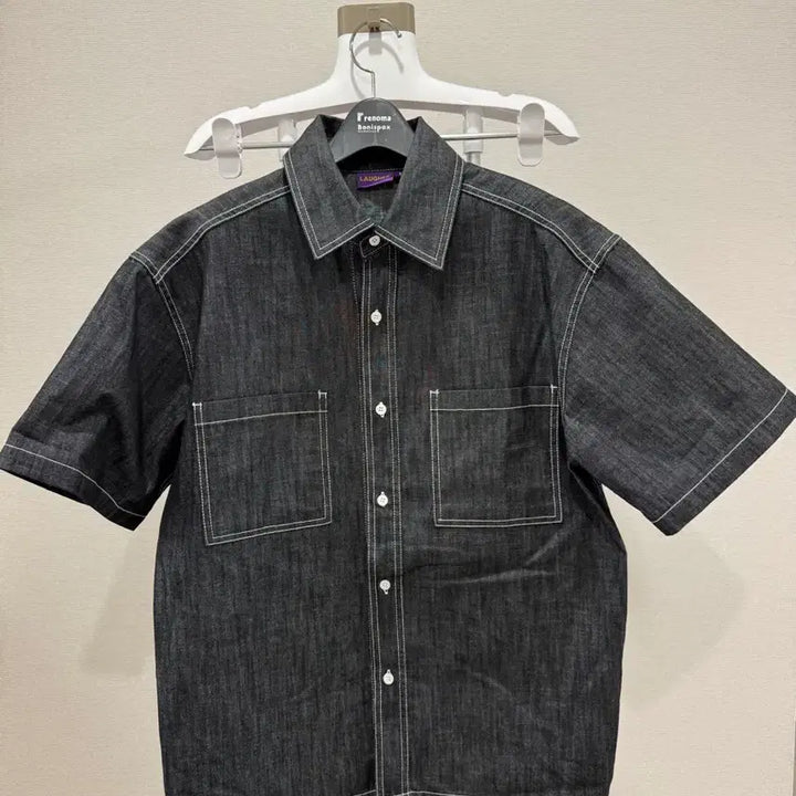 [SOLD OUT] LAUGHER 투 포켓 데님 워크 셔츠 반팔 블랙