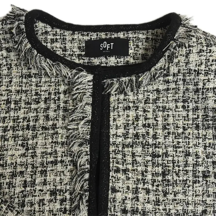 [BUNJANG] Soft Seoul Fringe Crop Tweed Jacket [Black] / 소프트서울 프린지 크롭 트위드 자켓 [블랙]
