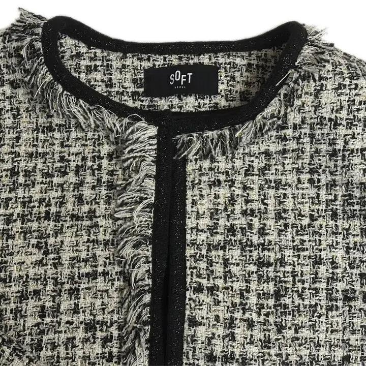 [BUNJANG] Soft Seoul Fringe Crop Tweed Jacket [Black] / 소프트서울 프린지 크롭 트위드 자켓 [블랙]