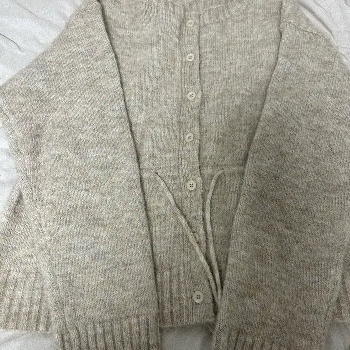 [BUNJANG] Wool Boatneck Raglan Knit Cardigan with Waist String / 청순무드, 도톰 울 보트넥 나그랑 허리 스트링 루즈핏 니트가디건
