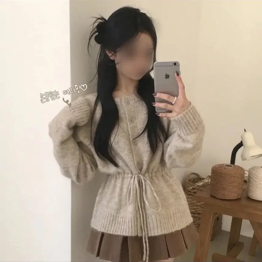 [BUNJANG] Wool Boatneck Raglan Knit Cardigan with Waist String / 청순무드, 도톰 울 보트넥 나그랑 허리 스트링 루즈핏 니트가디건