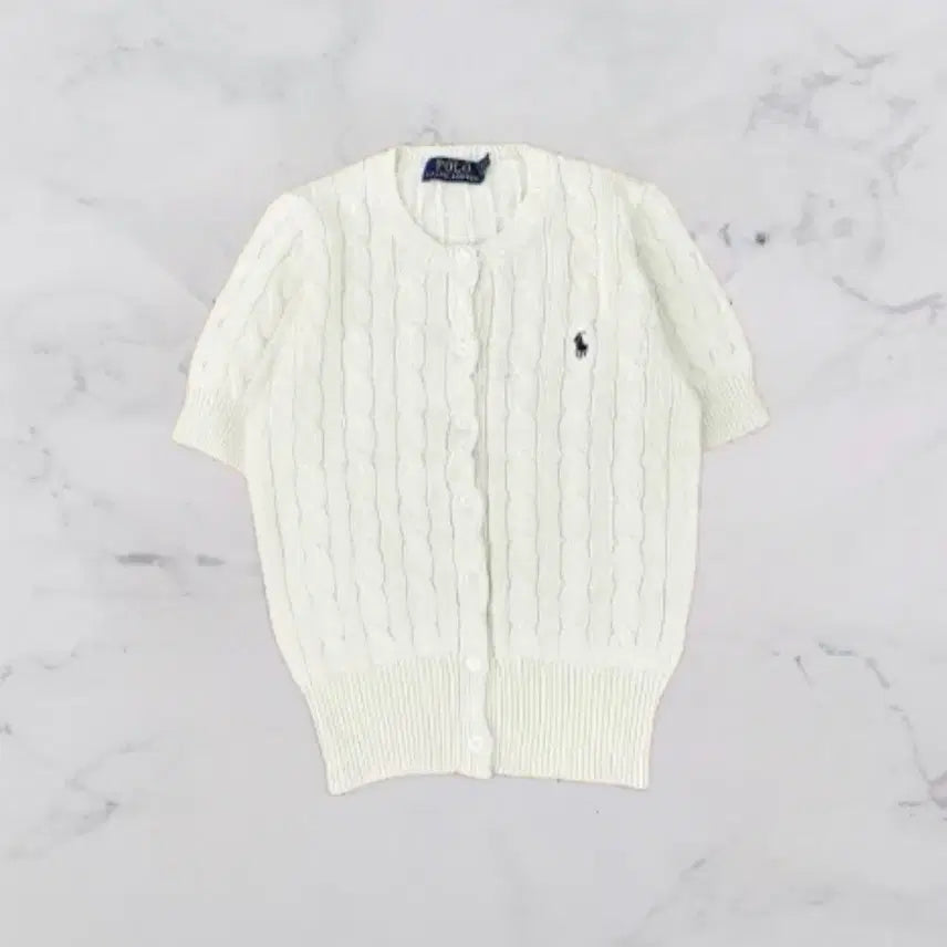[BUNJANG] Polo Cable Knit Short Sleeve Cardigan (Ivory) / [*특가*] 폴로 케이블 반팔 가디건 (아이보리)