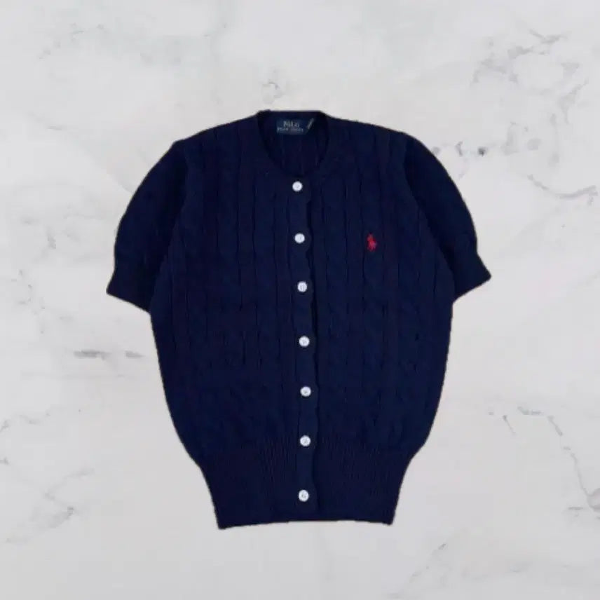 [BUNJANG] Polo Cable Knit Short-Sleeve Cardigan (Navy) / [*특가*] 폴로 케이블 반팔 가디건 (네이비)