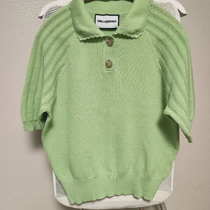 [BUNJANG] Karl Lagerfeld Wave Trim Knit Top / 칼 라거펠트 반팔 니트 그린 77
