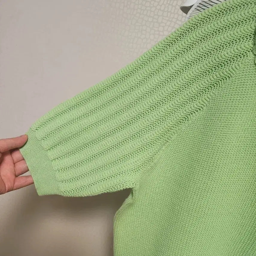 [BUNJANG] Karl Lagerfeld Wave Trim Knit Top / 칼 라거펠트 반팔 니트 그린 77