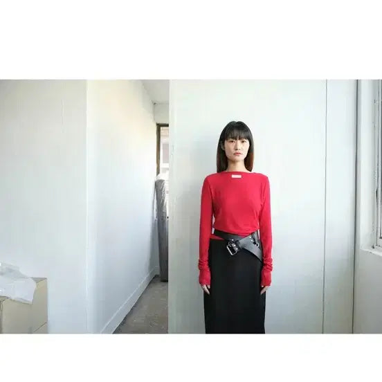 [BUNJANG] Soonji Wool Tencel Long Sleeve Red T-Shirt / 순지울텐셀롱슬리브레드soonji수룩순지티셔츠레드티셔츠