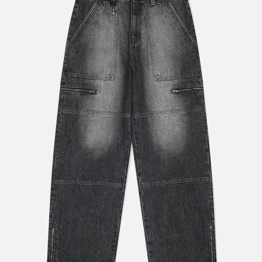 [BUNJANG] Mahagrid Black Denim Cargo Pants / [L] 마하그리드 지퍼 카고 흑청데님 청바지