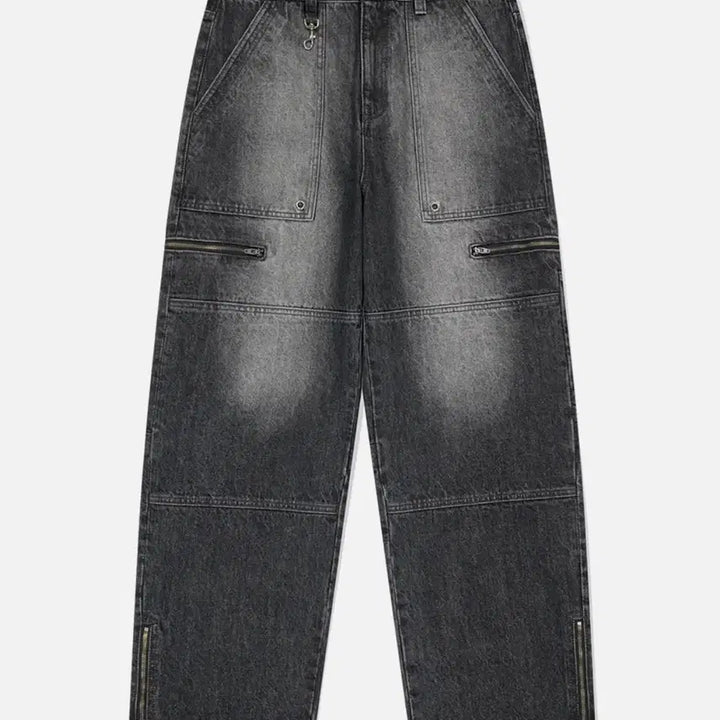 [BUNJANG] Mahagrid Black Denim Cargo Pants / [L] 마하그리드 지퍼 카고 흑청데님 청바지