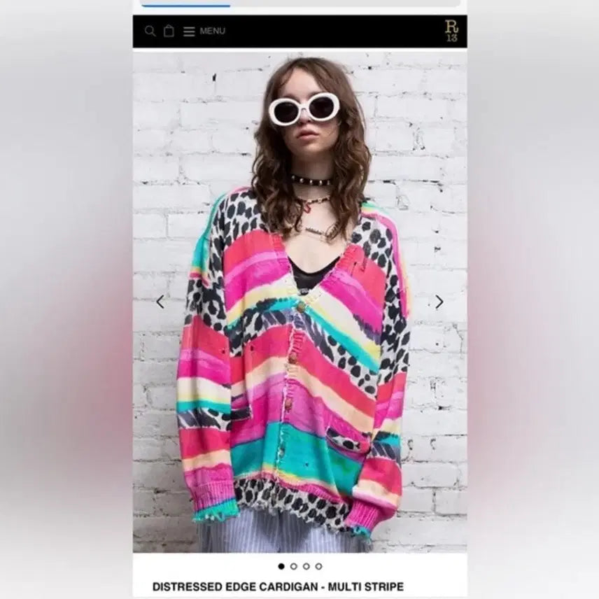 [BUNJANG] R13 Jihoon Multi Stripe Distressed Cardigan / 투어스 지훈님 착용 알써틴 r13 멀티 스트라이프 디스트레스드 가디건