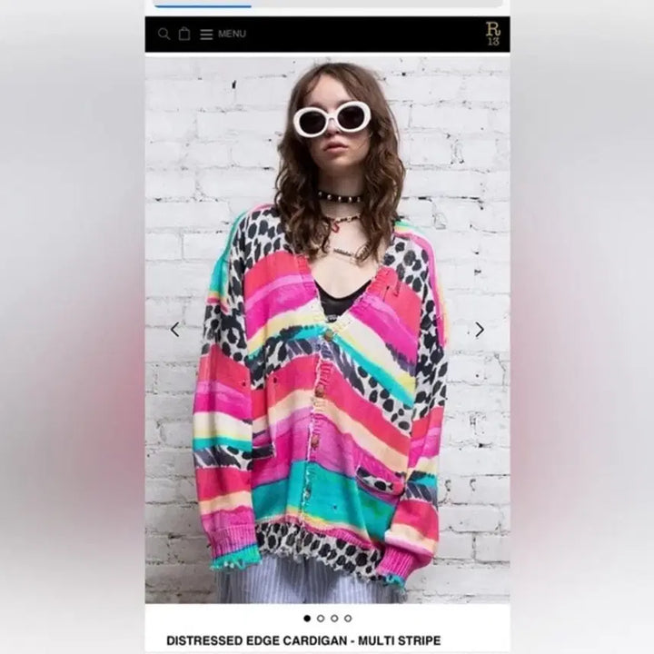[BUNJANG] R13 Jihoon Multi Stripe Distressed Cardigan / 투어스 지훈님 착용 알써틴 r13 멀티 스트라이프 디스트레스드 가디건