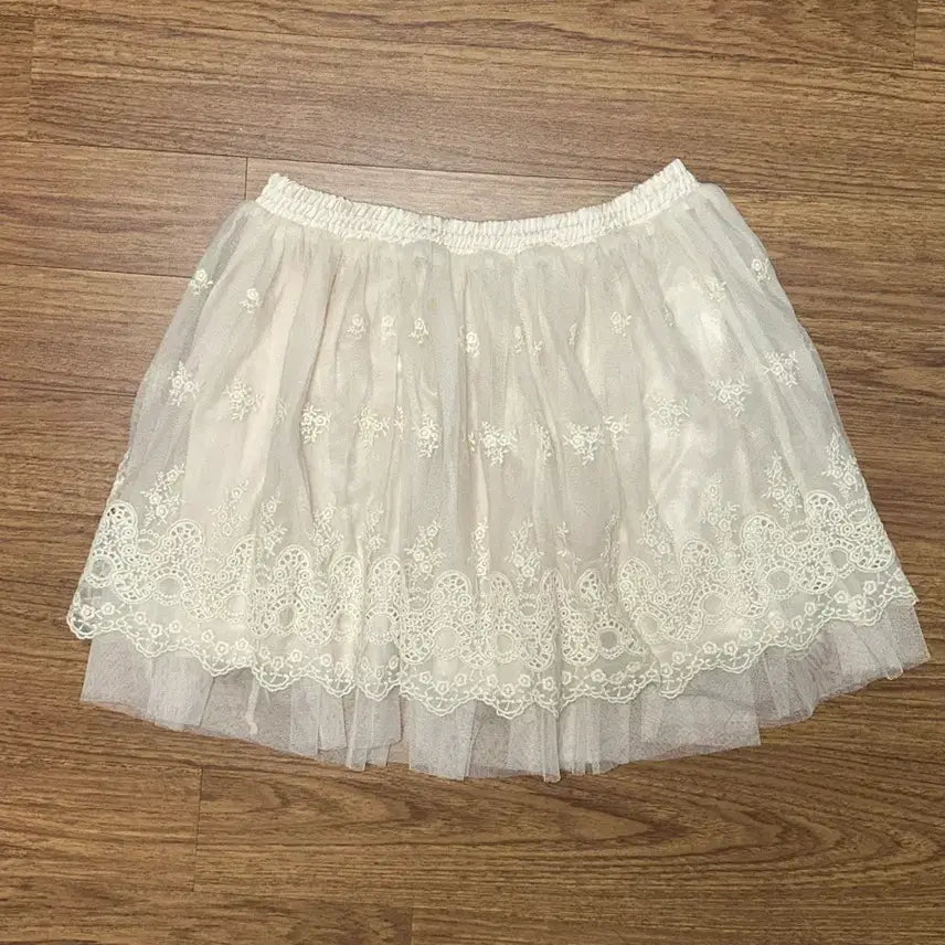 [BUNJANG] Vintage Ivory Lace Chiffon Skirt / 빈티지 레이스 쉬폰 스커트