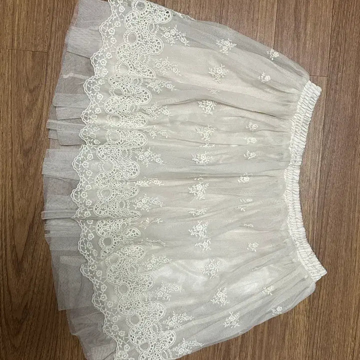 [BUNJANG] Vintage Ivory Lace Chiffon Skirt / 빈티지 레이스 쉬폰 스커트