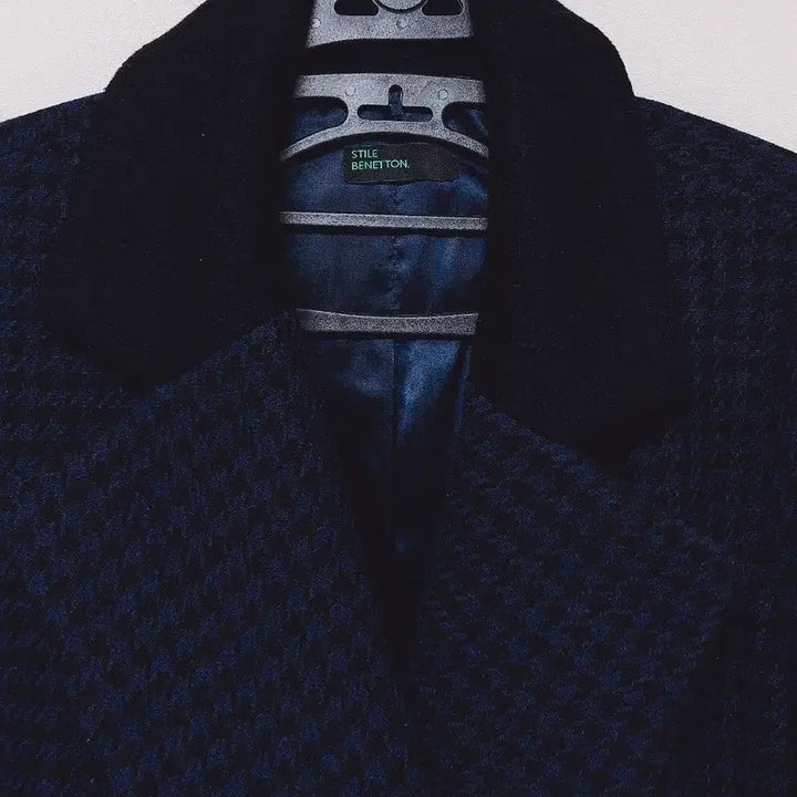 [BUNJANG] Benetton Houndstooth Check Wool Coat / (F) 베네통 여성 울90 하운드 체크 코트 반코트