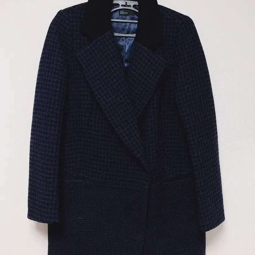 [BUNJANG] Benetton Houndstooth Check Wool Coat / (F) 베네통 여성 울90 하운드 체크 코트 반코트