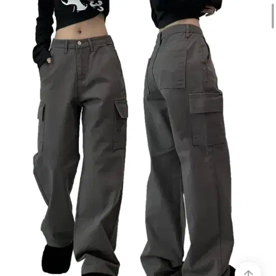 [BUNJANG] Pocket Cargo Cotton Wide-leg Pants / 포켓 카고 코튼 와이드업 바지 그레이 s (에이블리 구매)