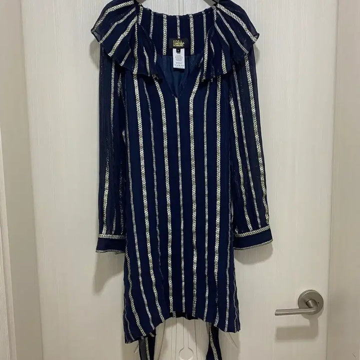 [BUNJANG] A.P.C. Navy Gold Chiffon Mini Dress / 아페쎄(A.P.C) 네이비 골드 쉬폰 원피스 S