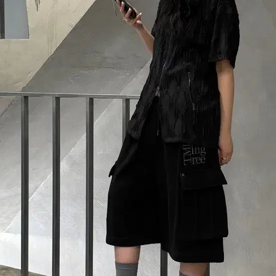 [BUNJANG] Trimingbird Cargo Sweatshorts Black / 마지막 가격인하 트리밍버드 카고 스웻쇼츠 블랙