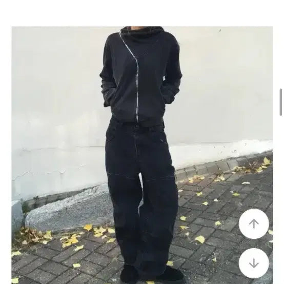 [BUNJANG] Black Up Washed Diagonal Zip-Up Bohemian Seoul Chicwin / 블랙업 워싱 사선 집업 보헤미안서울 시크윈