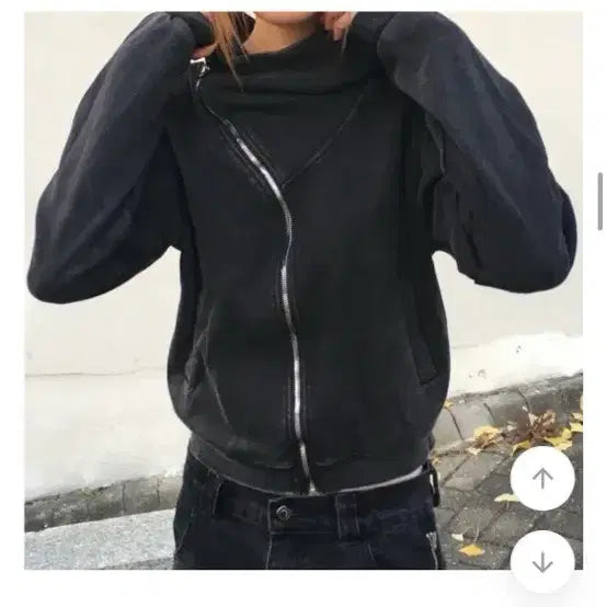 [BUNJANG] Black Up Washed Diagonal Zip-Up Bohemian Seoul Chicwin / 블랙업 워싱 사선 집업 보헤미안서울 시크윈