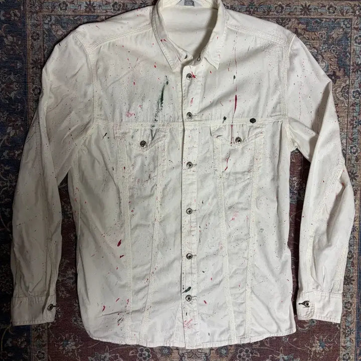 [BUNJANG] Diesel Painted Custom White Shirt Jacket / 디젤 페인팅 커스텀 화이트 자켓 셔츠