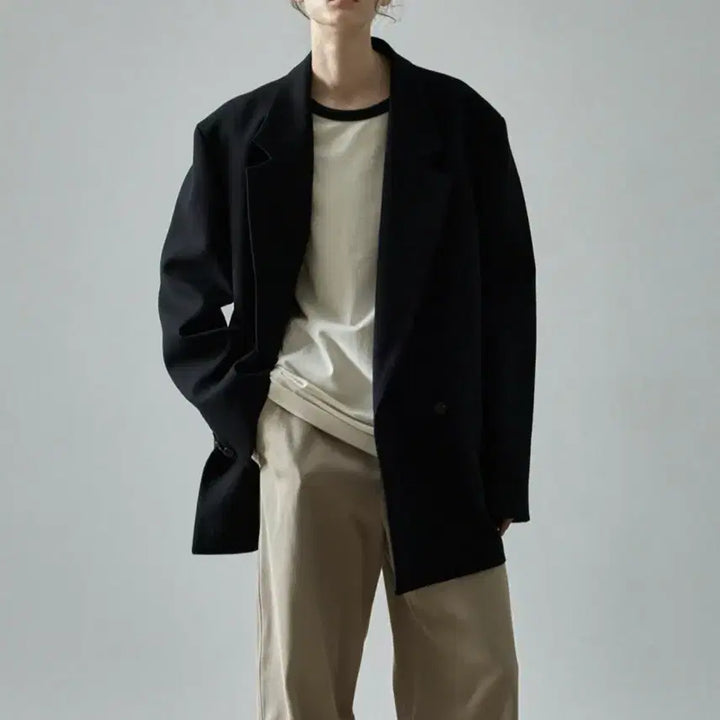 [SOLD OUT] 파사드패턴 오버핏 더블 재킷_black s사이즈 새상품