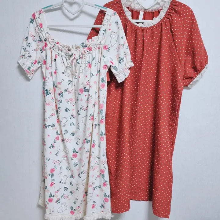 [BUNJANG] Floral/Dot Print Short Sleeve Pajama Dress Set / 꽃무늬/도트 반팔 원피스 잠옷 2종 세트