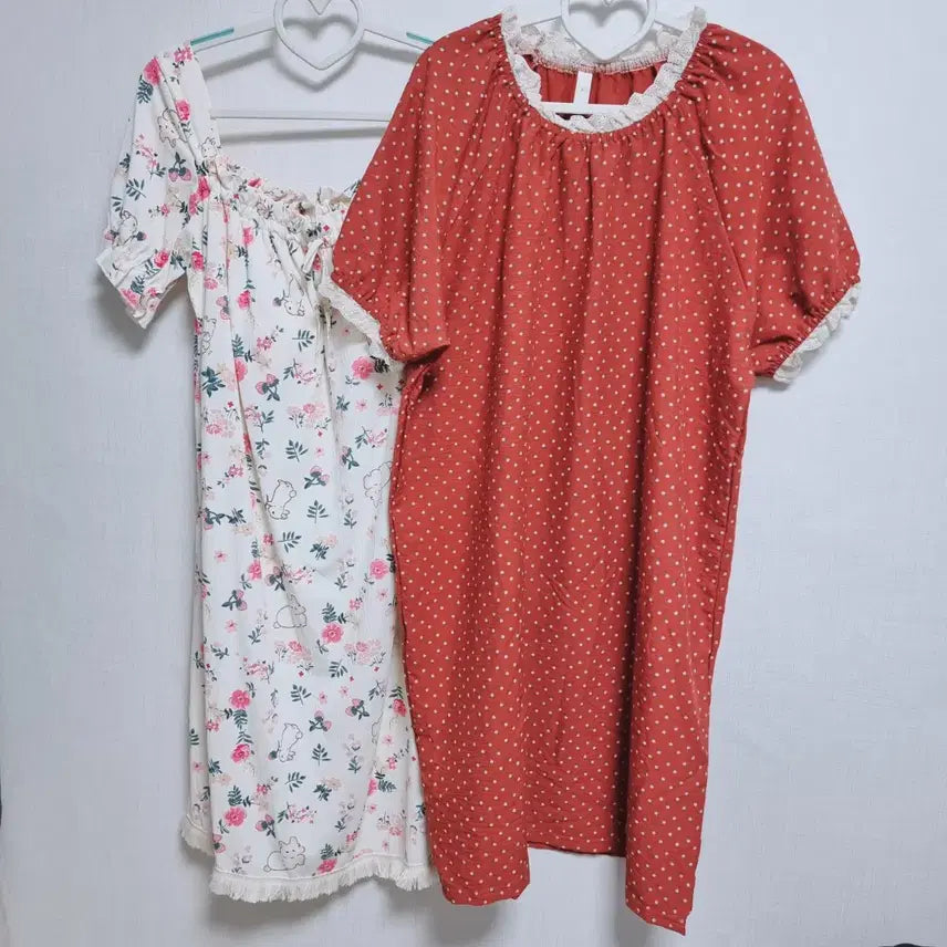 [BUNJANG] Floral/Dot Print Short Sleeve Pajama Dress Set / 꽃무늬/도트 반팔 원피스 잠옷 2종 세트
