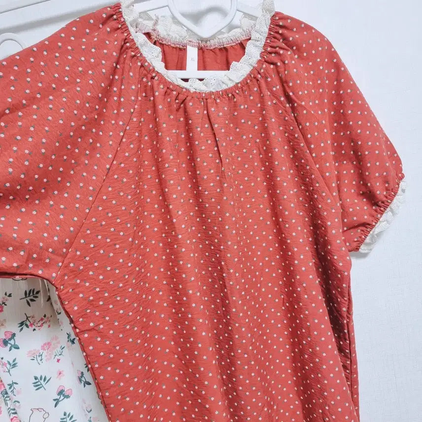 [BUNJANG] Floral/Dot Print Short Sleeve Pajama Dress Set / 꽃무늬/도트 반팔 원피스 잠옷 2종 세트