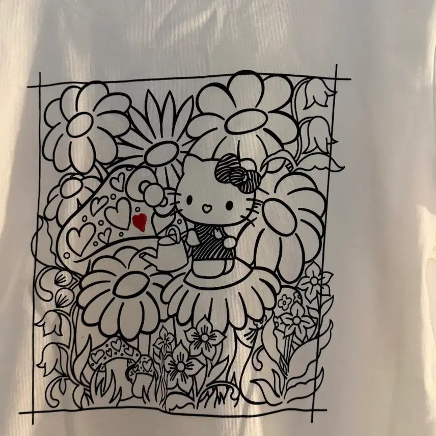 [BUNJANG] Vintage Kitty Embroidered Short Sleeve T-Shirt / 키티 자수 반팔티 빈티지