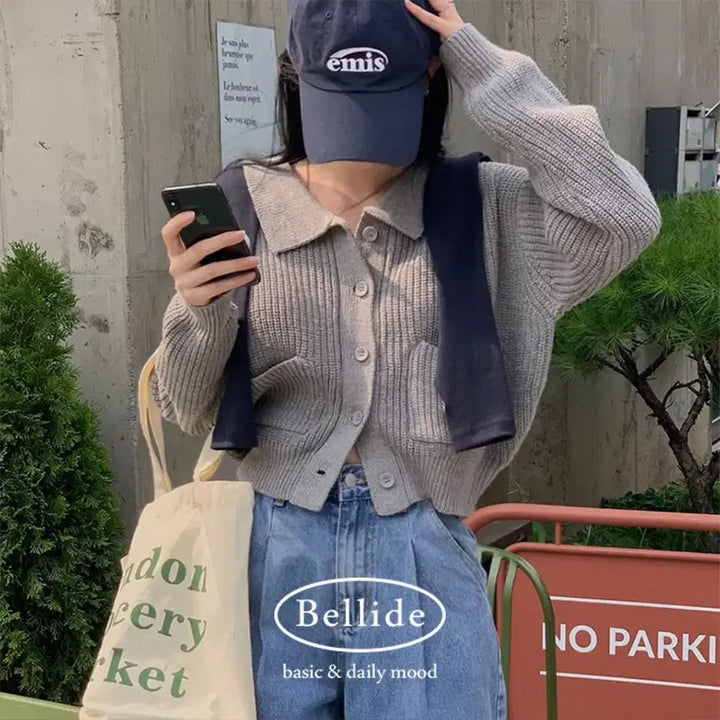 [BUNJANG] Beidelli Hacci Pocket Knit Crop Cardigan / 새상품 베이델리 하찌 카라 포켓 니트 크롭 가디건 새제품 아방 여리핏