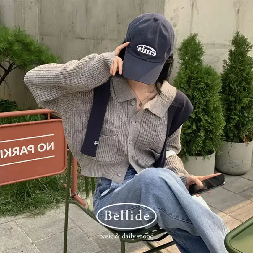 [BUNJANG] Beidelli Hacci Pocket Knit Crop Cardigan / 새상품 베이델리 하찌 카라 포켓 니트 크롭 가디건 새제품 아방 여리핏