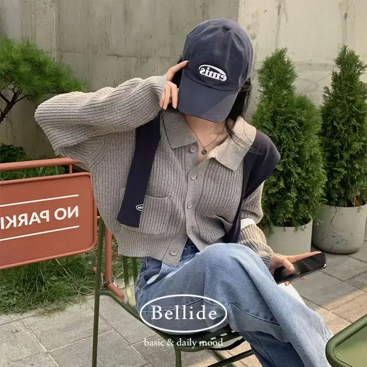 [BUNJANG] Beidelli Hacci Pocket Knit Crop Cardigan / 새상품 베이델리 하찌 카라 포켓 니트 크롭 가디건 새제품 아방 여리핏