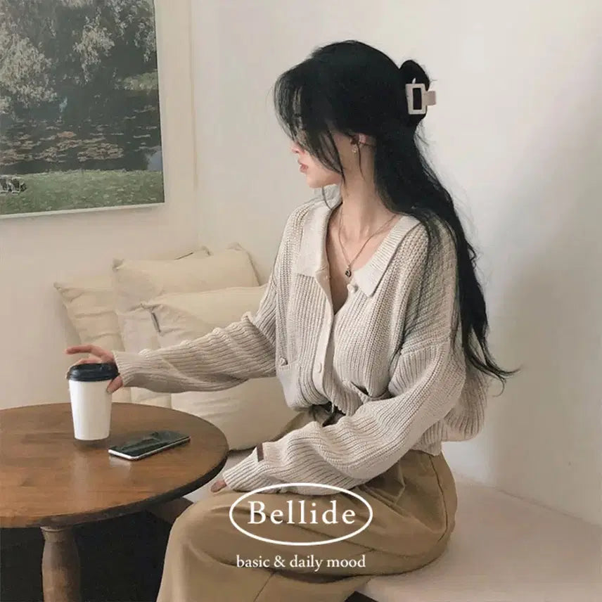 [BUNJANG] Beidelli Hacci Pocket Knit Crop Cardigan / 새상품 베이델리 하찌 카라 포켓 니트 크롭 가디건 새제품 아방 여리핏
