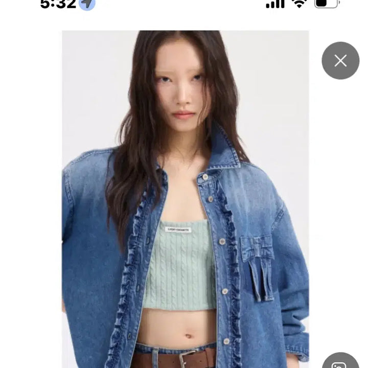 [BUNJANG] Lucky Chouette Frill Denim Shirt Blouse / 26년 초신상 럭키슈에뜨 리본 프릴 데님 셔츠 블라우스