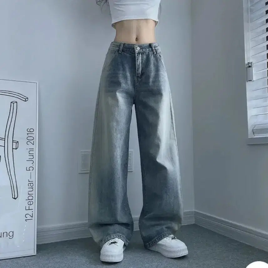 [SOLD OUT] 에이블리 워싱 와이드 데님 팬츠