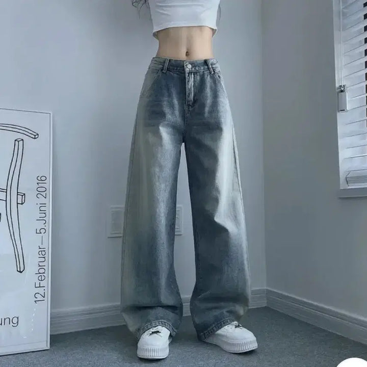 [SOLD OUT] 에이블리 워싱 와이드 데님 팬츠