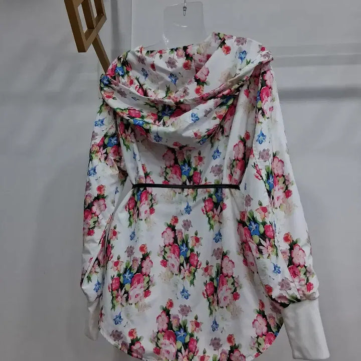 [BUNJANG] Floral Pattern Hooded Zip-up Jacket / 여성 플라워 패턴 후드집업 77까지  벨트 별도로