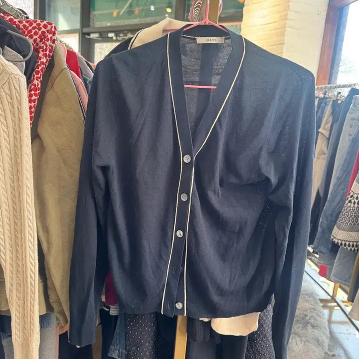 [BUNJANG] HAZZYS Navy Color-Block Cardigan / HAZZYS 네이비 배색 가디건