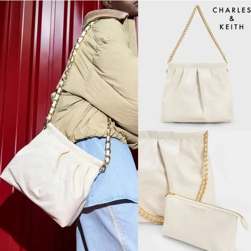 [BUNJANG] Charles &amp; Keith Duo Double Chain Hobo Bag - Cream / 찰스앤키스 듀오 더블 체인 호보백 크림