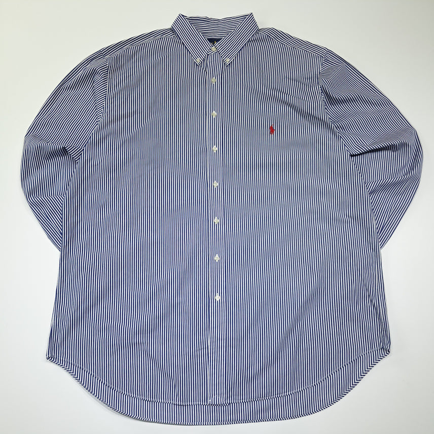 [SOLD OUT] CK132 2XLT 폴로 코튼 로얄블루 스트라이프 레드포니 셔츠 남방