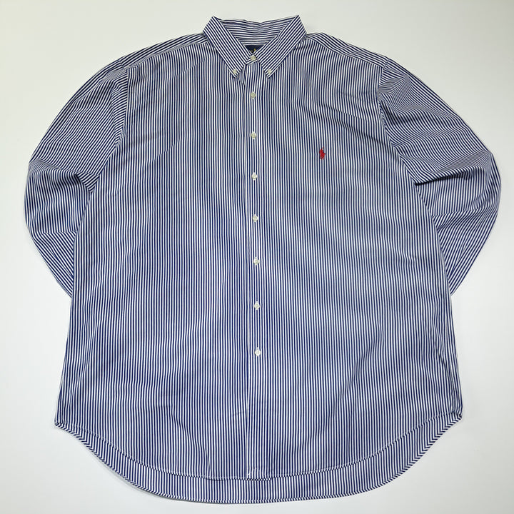 [SOLD OUT] CK132 2XLT 폴로 코튼 로얄블루 스트라이프 레드포니 셔츠 남방