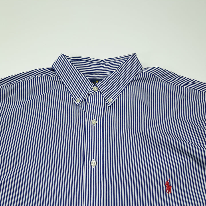 [SOLD OUT] CK132 2XLT 폴로 코튼 로얄블루 스트라이프 레드포니 셔츠 남방