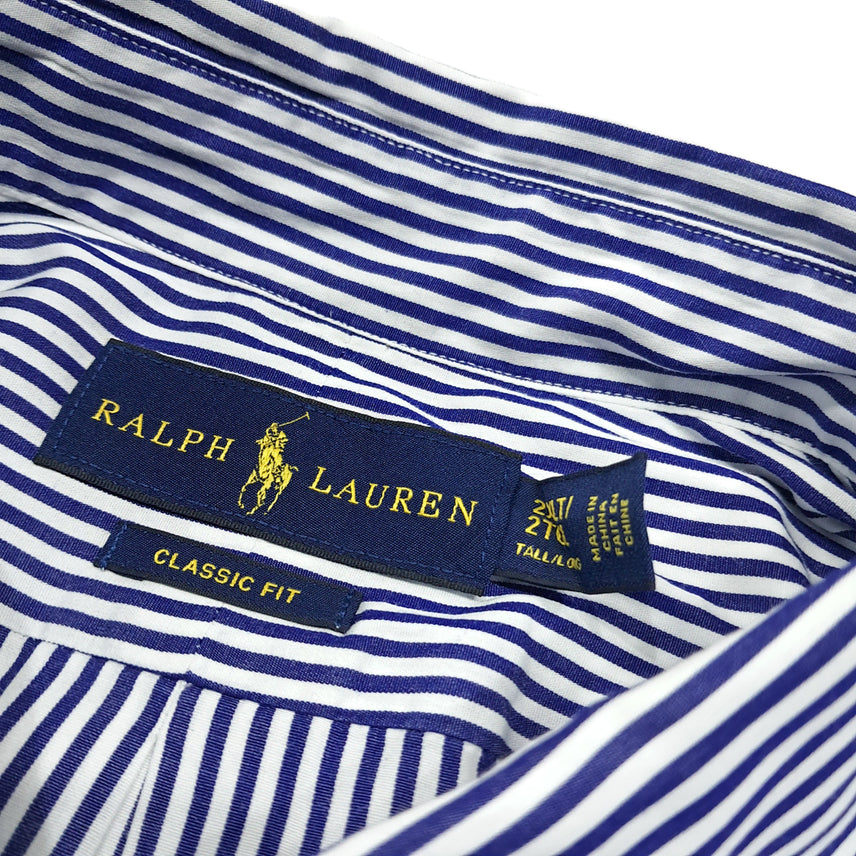 [SOLD OUT] CK132 2XLT 폴로 코튼 로얄블루 스트라이프 레드포니 셔츠 남방