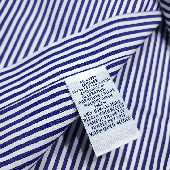 [SOLD OUT] CK132 2XLT 폴로 코튼 로얄블루 스트라이프 레드포니 셔츠 남방