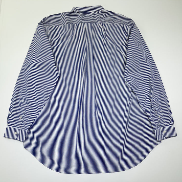 [SOLD OUT] CK132 2XLT 폴로 코튼 로얄블루 스트라이프 레드포니 셔츠 남방