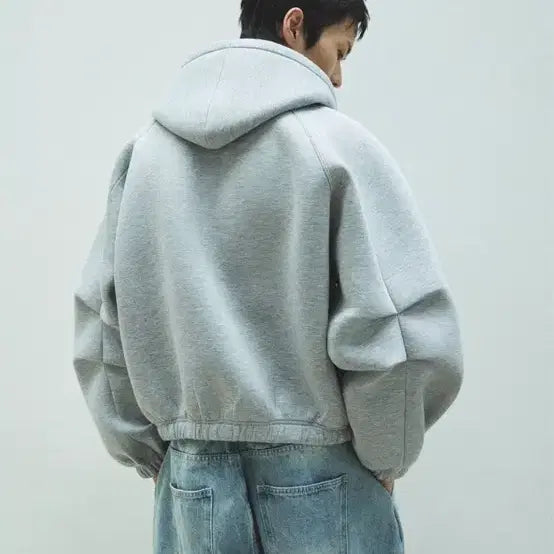 [BUNJANG] P.in.O Neoprene Crop Hooded Zip-up - Gray L Size / 피인오 - 네오프렌 크롭 후드 집업 - 그레이 L사이즈