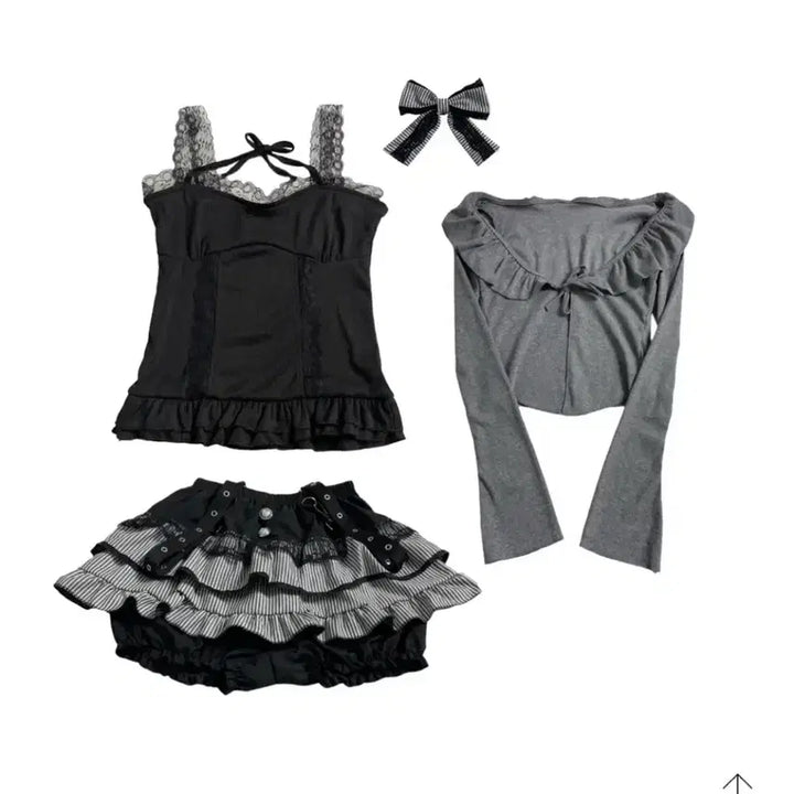 [BUNJANG] Hinitsuki Lace Ribbon Two-Piece Set / 히니츠키 레이스 리본 셋업 투피스
