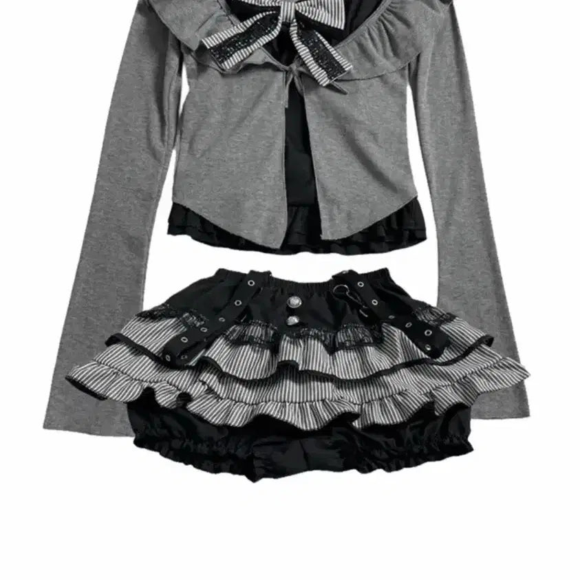 [BUNJANG] Hinitsuki Lace Ribbon Two-Piece Set / 히니츠키 레이스 리본 셋업 투피스
