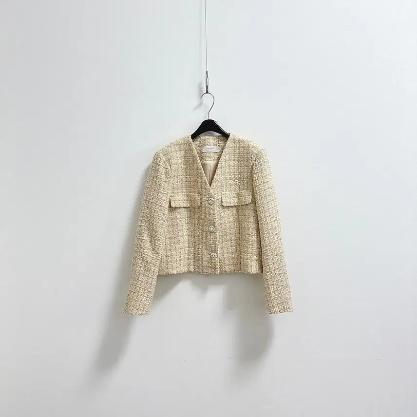 [BUNJANG] The Izzat Tweed Jacket Skirt Set Yellow Silver Button Size 66 / 더 아이잗 트위드 자켓 스커트 셋업