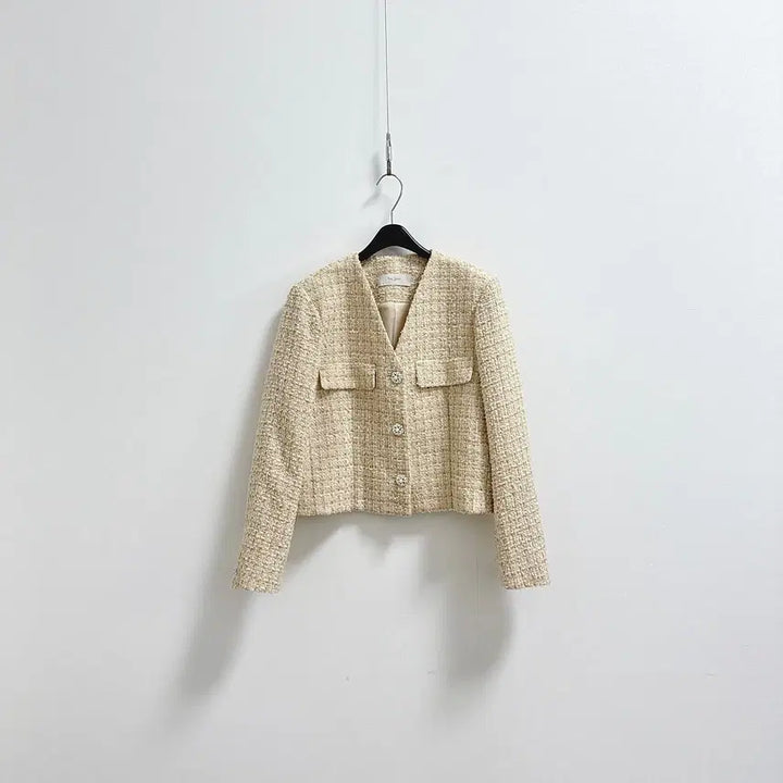 [BUNJANG] The Izzat Tweed Jacket Skirt Set Yellow Silver Button Size 66 / 더 아이잗 트위드 자켓 스커트 셋업